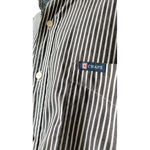Chaps Mens Size XL Shirt Button-Down Black & White Striped Long Sleeve - Picture 5 of 9